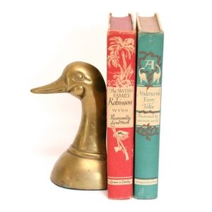 Single Vintage Brass Duck Head Bookend